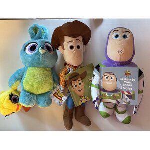 Toy Story 4 Kohls Cares Buzz Light~Woody~Bunny~Ducky Plush Lot 14" NEW 2 w/books